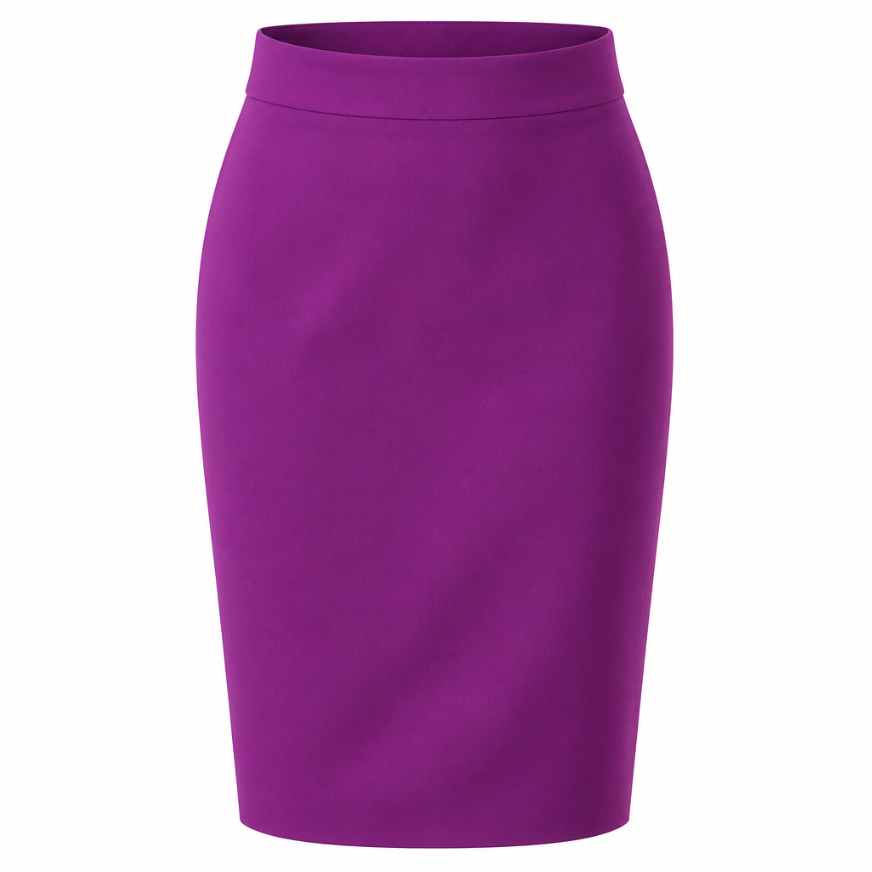 A solid purple high-waisted pencil skirt shown on a clean white background.